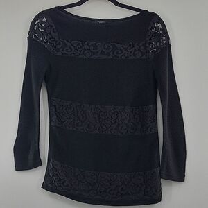 3 For$20 Ann Taylor Black Knit w/ Black -Lace Crochet: Small Petite